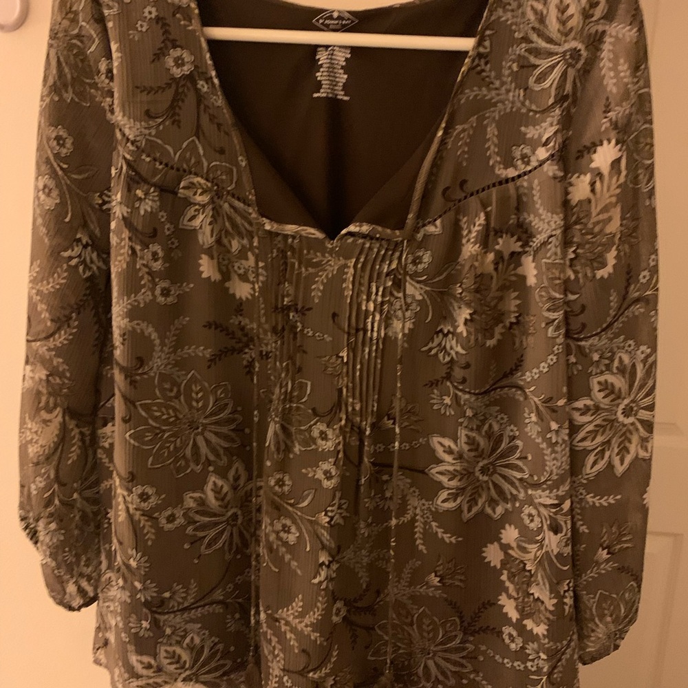 Olive green and Grey blouse